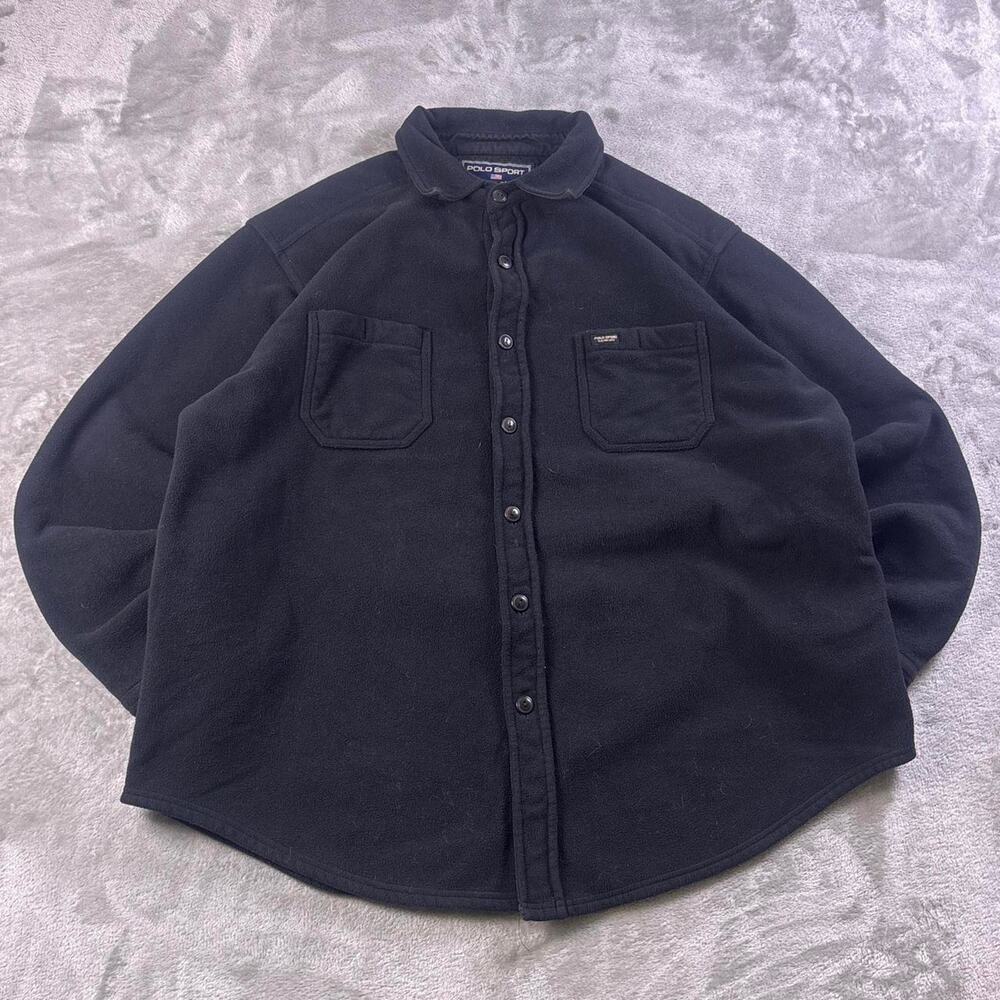 VTG Polo Sport Ralph Lauren Black Heavyweight Fleece Button-up Shirt Men’s Sz XL